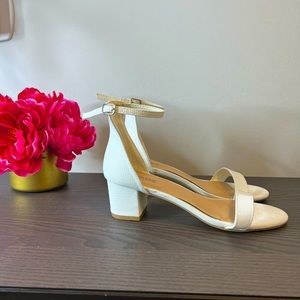White Open Toe Block Heel